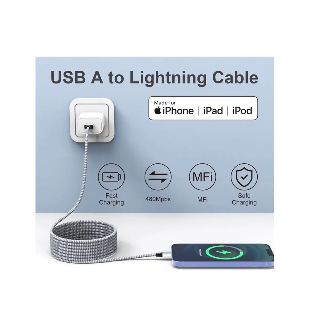 Braided USB-A to Lightning Charging Cable